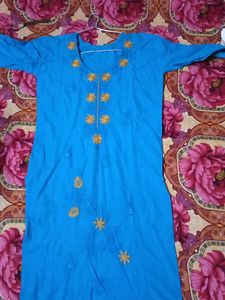 Blue Kurta with Yellow Embroidery