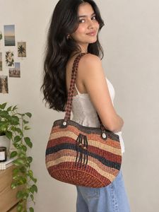 Boho Striped Woven Shoulder Bag