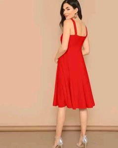 Elegant Red Fit & Flare Midi Dress