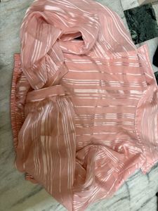 Pink &amp; Off White Striped Cropped Shirt