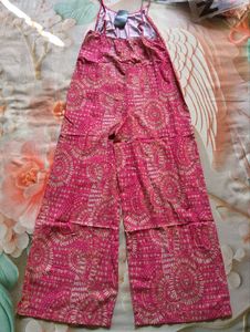 Chic Red Jumpsuit with White Print