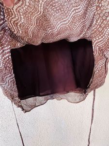 Sheer Brown Patterned V-Neck Top