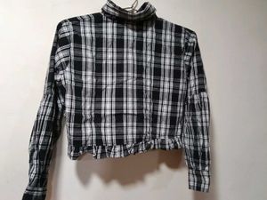 Black &amp; White Plaid Ruffle Cropped shrug