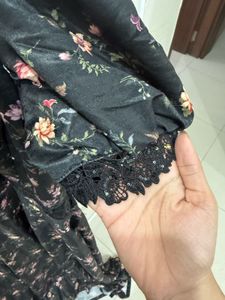 Black floral Floor length Gown