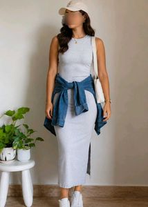 Grey Sleeveless Midi Dress