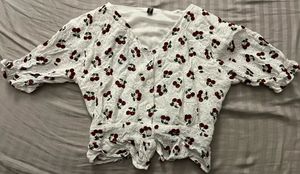 Cute Cherry Print Broderie Anglaise Top