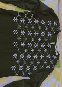 Black Kurti with White Floral Embroidery