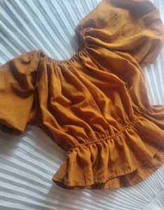 Cute Mustard Off-Shoulder Peplum Top