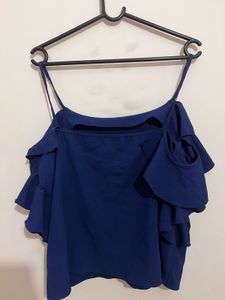 Blue Ruffle Detail Top ( Cold Shoulder )