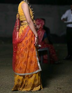 Yellow Lehenga Choli Set with Red Dupatta