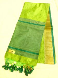 Vibrant parrot Green Saree with Tassels