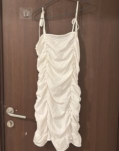 White ruched strap neck dress
