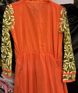 Orange Kurta with Golden Sleeves