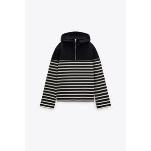ZARA Striped Hoodie with Zip Detail