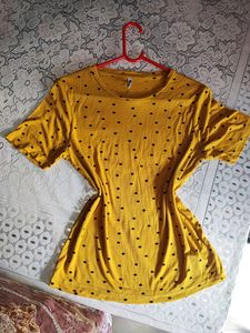 Polka Dot Mustard Yellow Tee, Size 36-40