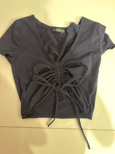Shein Navy Blue Ruched Crop Top