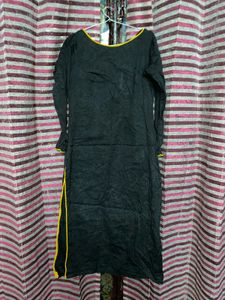 Elegant Black Kurti with Yellow lace Detailing