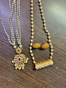 Elegant Pearl &amp; Gold Tone Necklace Set