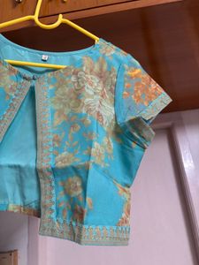 Orange-turquoise Ethnic fusion gown + coat