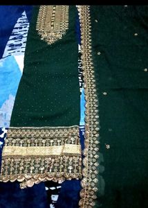 Emerald Green Embroidered dress material