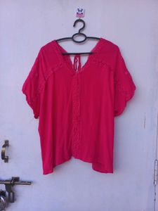 Vibrant Pink Lace Trim Top