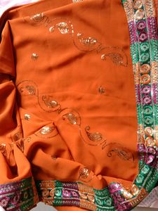 Rust colour Saree Sequin work and embroidery