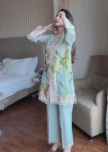 Light Blue Floral Print Kurti Set