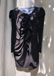 46910. Elegant Black Ruffle Dress