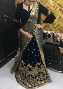 Party wear navy Blue lehenga saree