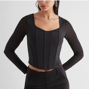 Black Long Sleeve Corset Top