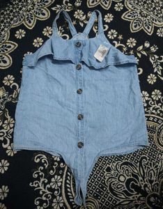 Light Wash Denim Ruffle Top