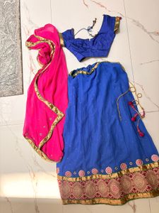 Vibrant Blue &amp; Pink Lehenga Choli Set
