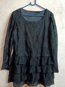 Trendy Partywear Lace Top Layered Blouson Black 🖤