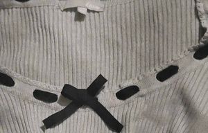 Grey Ribbed Long Sleeve Top with Bow