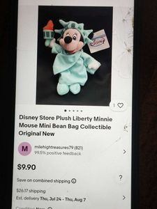 Disney Statue of Liberty Minnie Bean Bag Plush