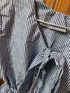 Striped Peplum Tie-Neck Top