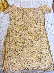 Shein Yellow Floral Off-Shoulder Mini Dress