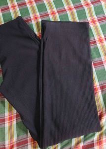 Ribbed Flare Pants with Button Detail