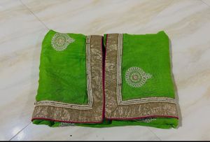 Vibrant Green Embroidered Saree