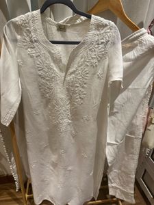 Elegant White Embroidered Modal Kurta Set