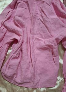 Pink Ruched Button-Up Shirt