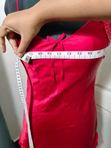 Silky Red Nightgown with Lace Trim