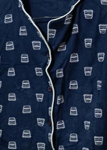 Masha Women Navy Blue Coffee Print Payjama Set