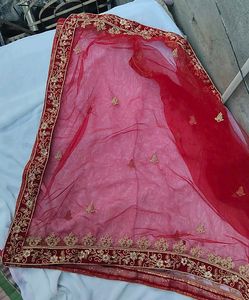 Bridal Red Embroidered Net Dupatta