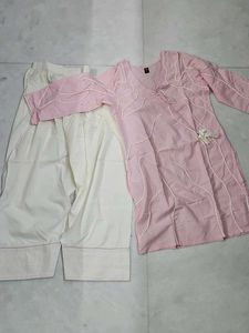 Pink Kurta with cream farshi salwar