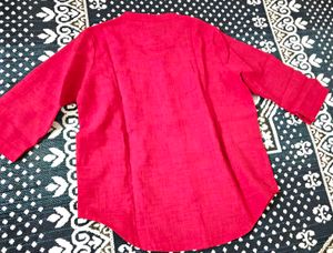 Red Mandarin Collar Shirt