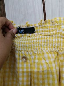 Yellow Gingham Off-Shoulder Top