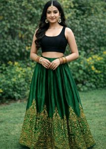 Green & Golden Ethnic long Skirt