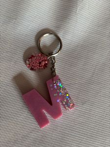 Pink Glitter Letter "M" Keychain