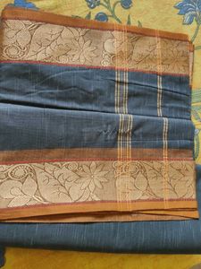 Elegant Blue Saree with Gold Border